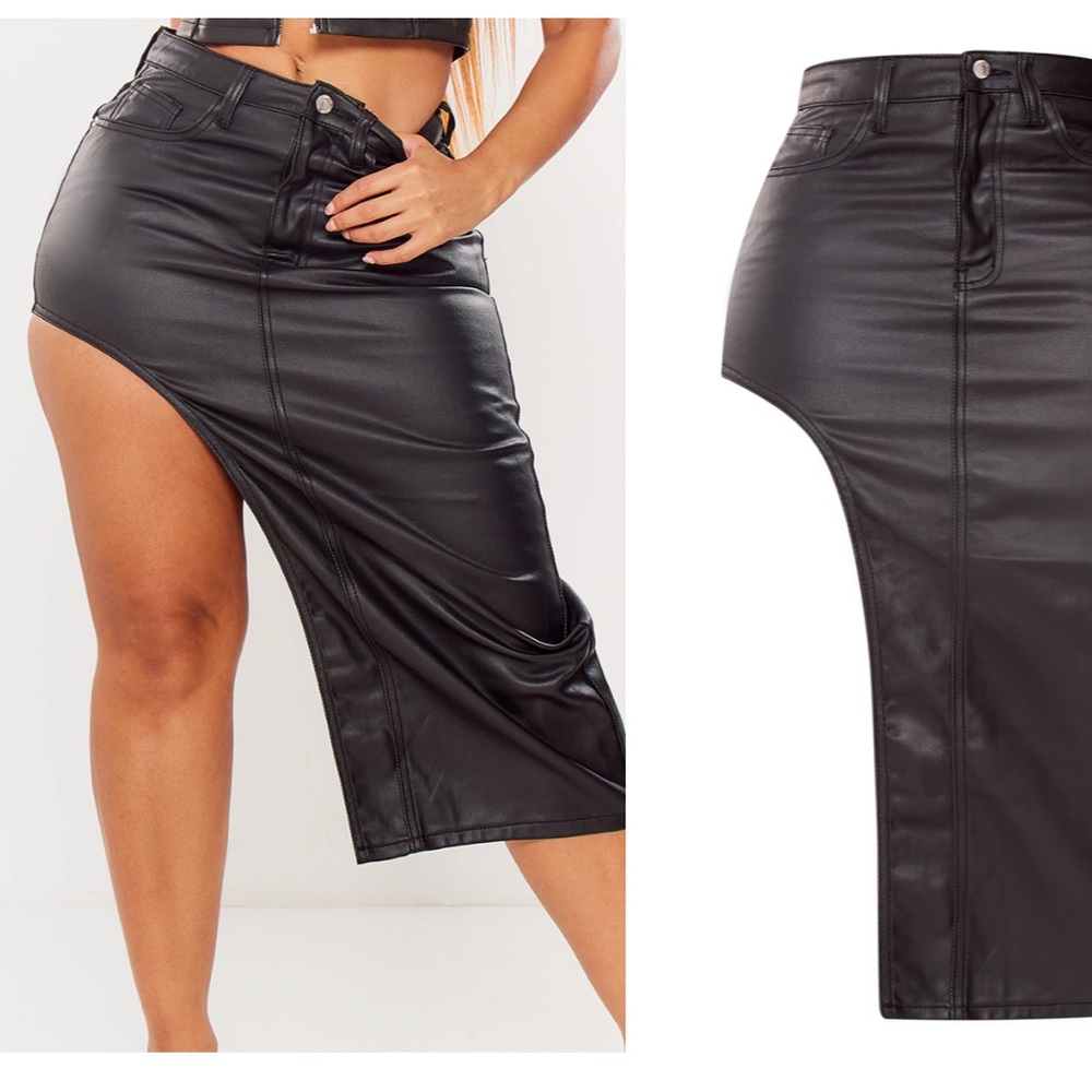 Black leather asymetric skirt